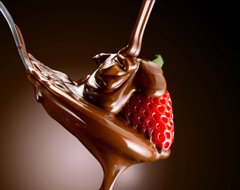 Strawberry with Chocolate — Brown, Dramatic, Photograph, Spoon