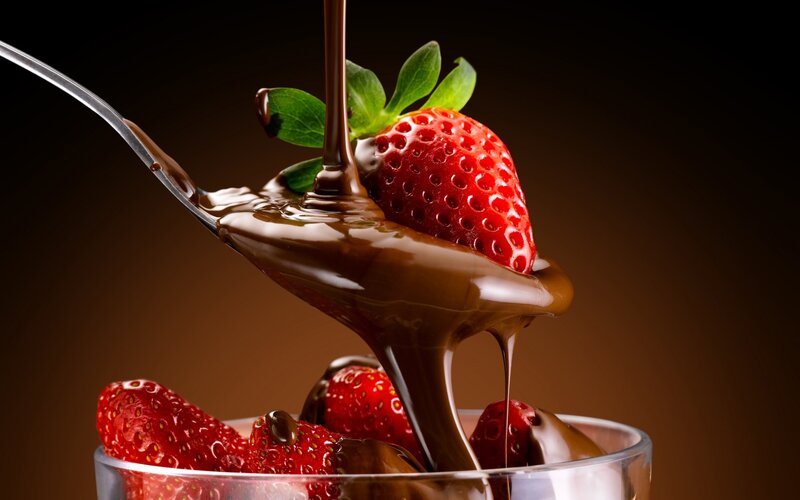 Strawberry with Chocolate — Brown, Dramatic, Photograph