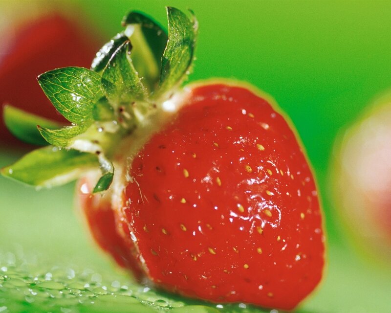 Strawberry with Green Leaves — Red, Fresh, Photograph
