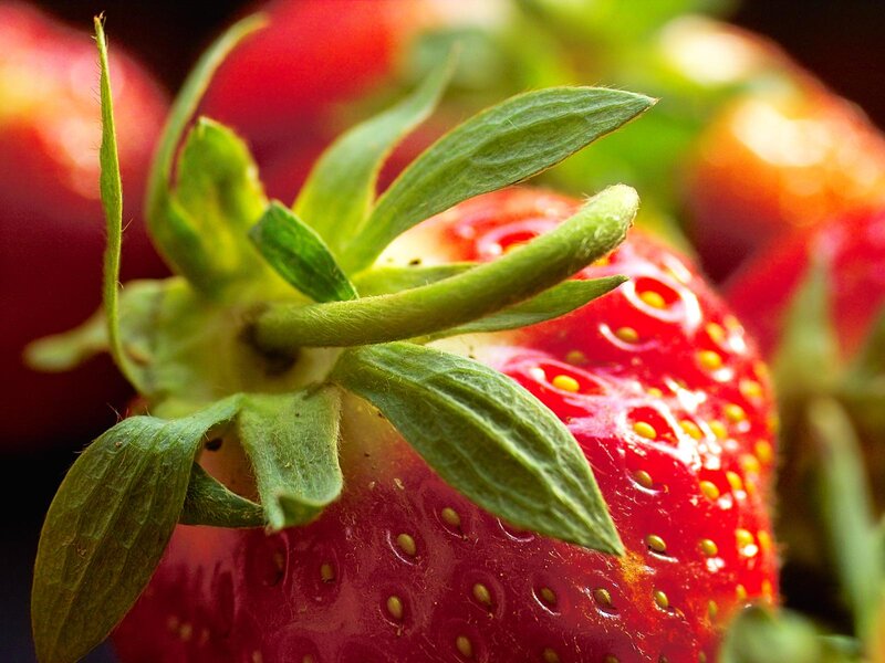 Strawberry with Green Leaves — Red
