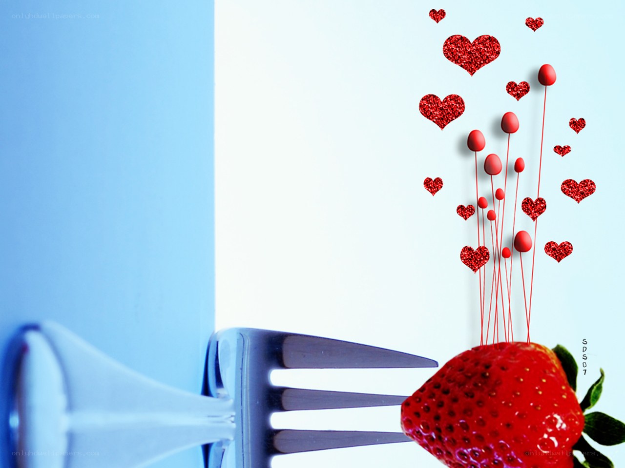 strawberry with heart balloons