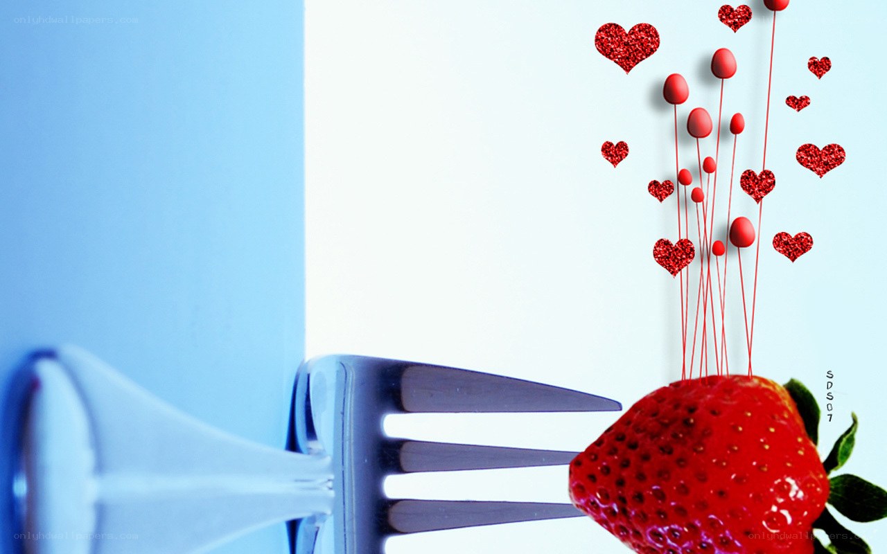strawberry with heart balloons