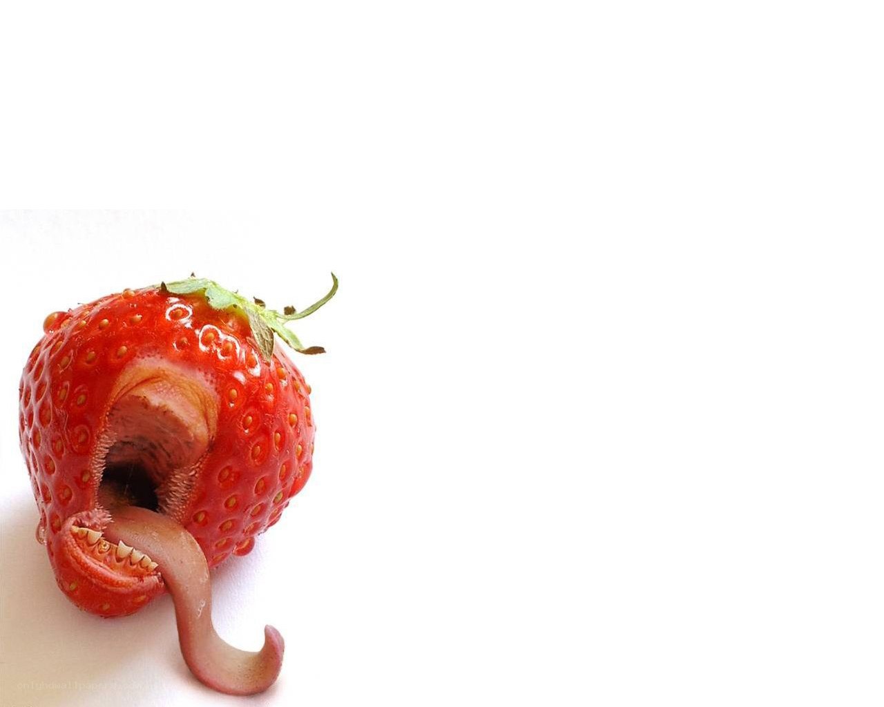 strawberry with monster mouth