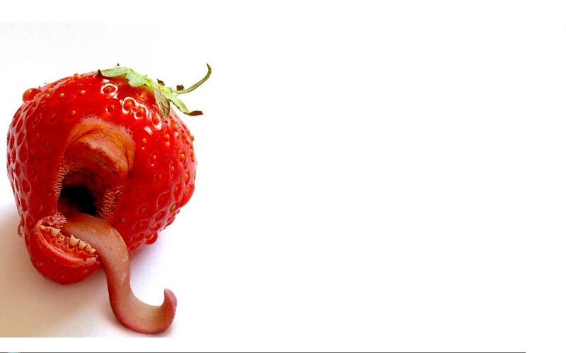 strawberry with worm