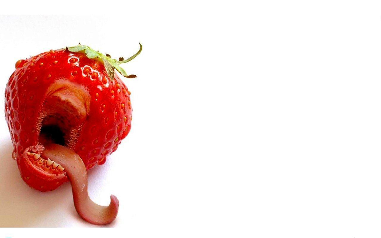 strawberry with worm