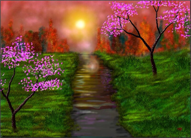Stream Between Cherry Trees