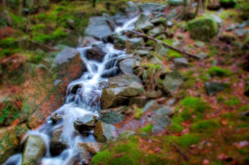 Stream flowing over mossy rocks