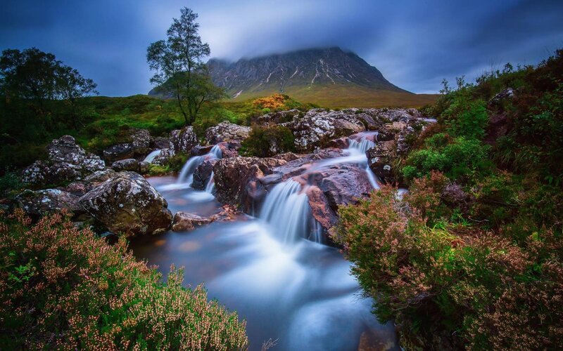Stream Flowing over Rocks — Blue, Dramatic, Morning, Photograph