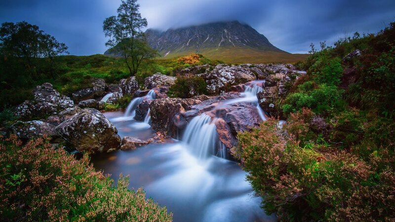 Stream Flowing over Rocks — Blue, Dramatic, Morning
