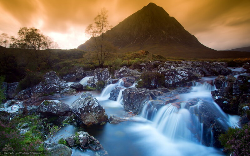 Stream Flowing over Rocks — Blue, Dramatic, Sunset