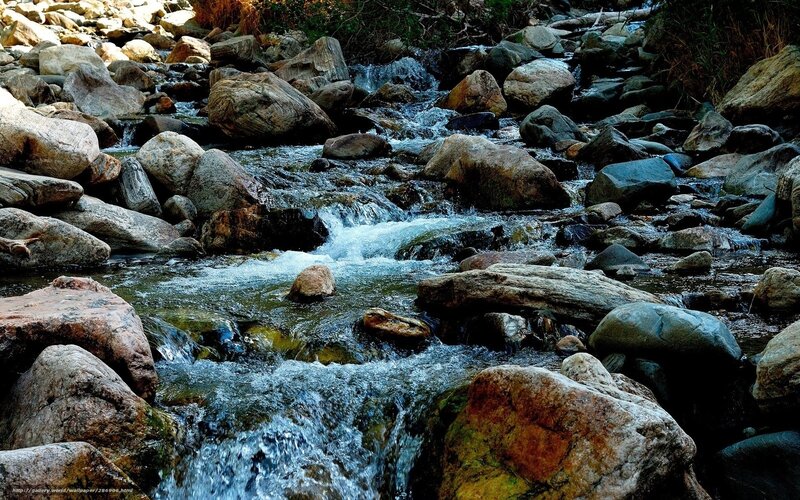 Stream Flowing over Rocks — Blue, Natural