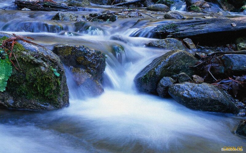 Stream Flowing over Rocks — Blue, Serene