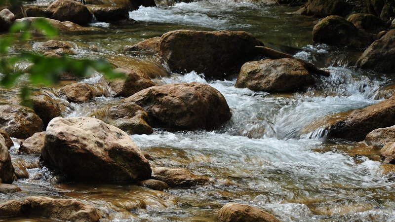 Stream Flowing over Rocks — Brown, Calm, Afternoon