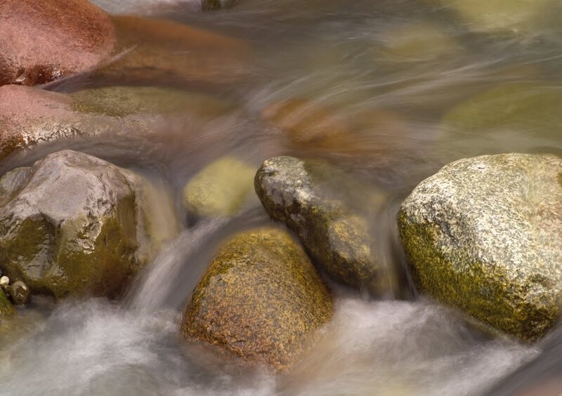 Stream Flowing over Rocks — Brown, Calm, Photograph, Water, Green