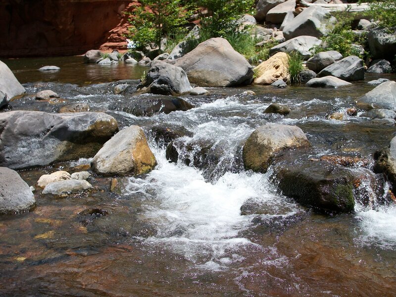 Stream Flowing over Rocks — Brown, Calm