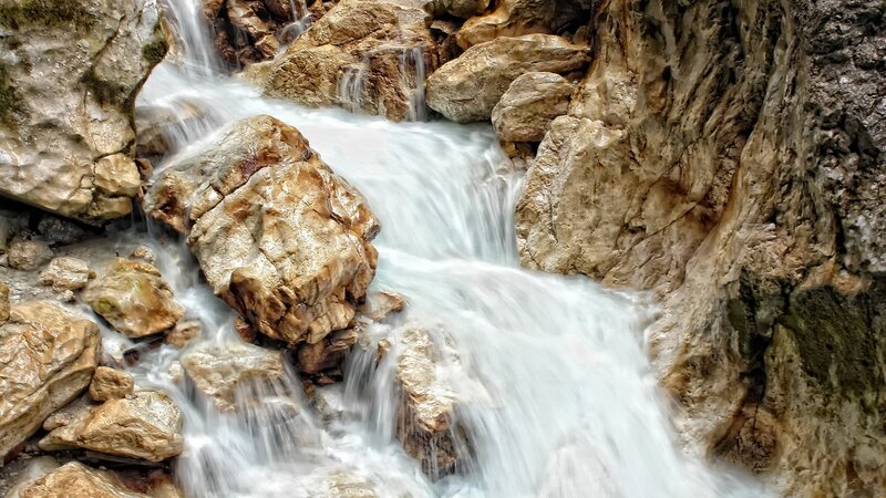 Stream Flowing over Rocks — Brown, Dynamic, Photograph, Waterfall, Canyon, White