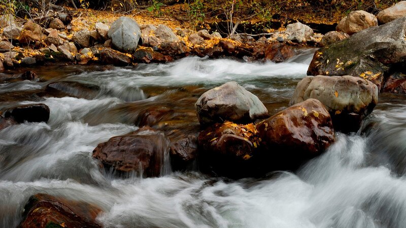 Stream Flowing over Rocks — Brown, Dynamic