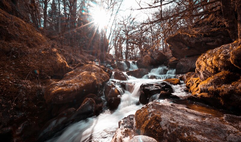 Stream Flowing over Rocks — Brown, Serene, Morning