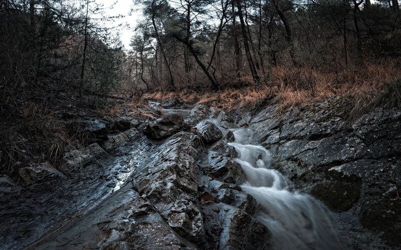 Stream Flowing over Rocks — Gray, Dramatic, Autumn