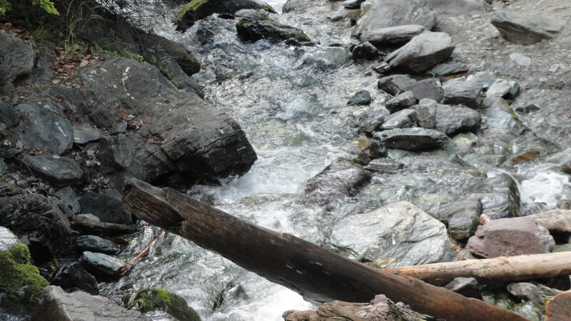 Stream Flowing over Rocks — Gray, Natural, Photograph, Log