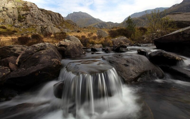 Stream Flowing over Rocks — Gray, Serene, Afternoon