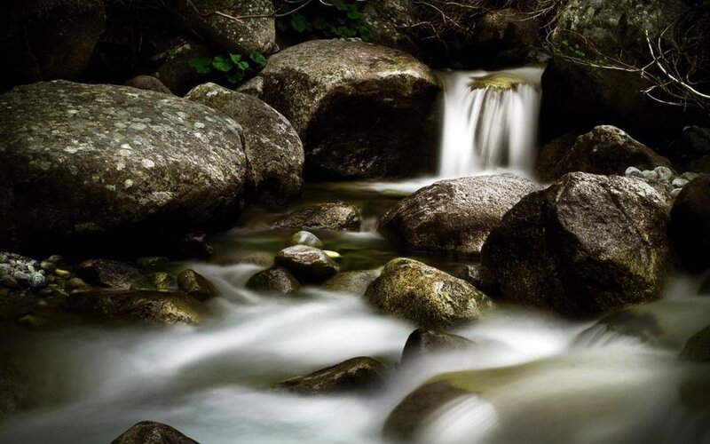 Stream Flowing over Rocks — Gray, Serene, Photograph