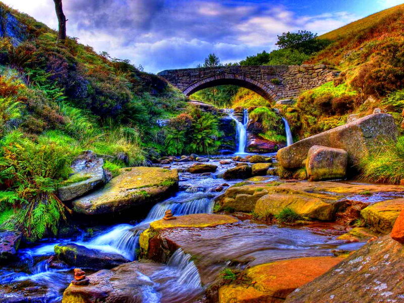 Stream Flowing over Rocks — Green, Dramatic, Afternoon