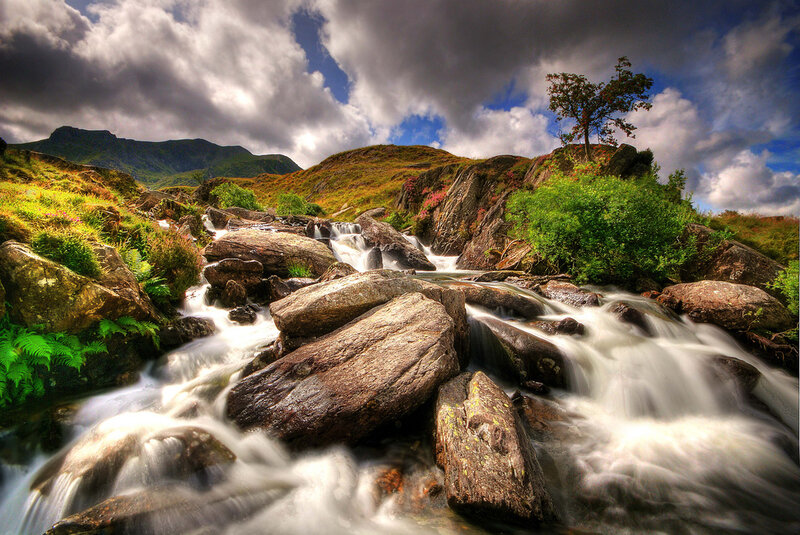 Stream Flowing over Rocks — Green, Dramatic