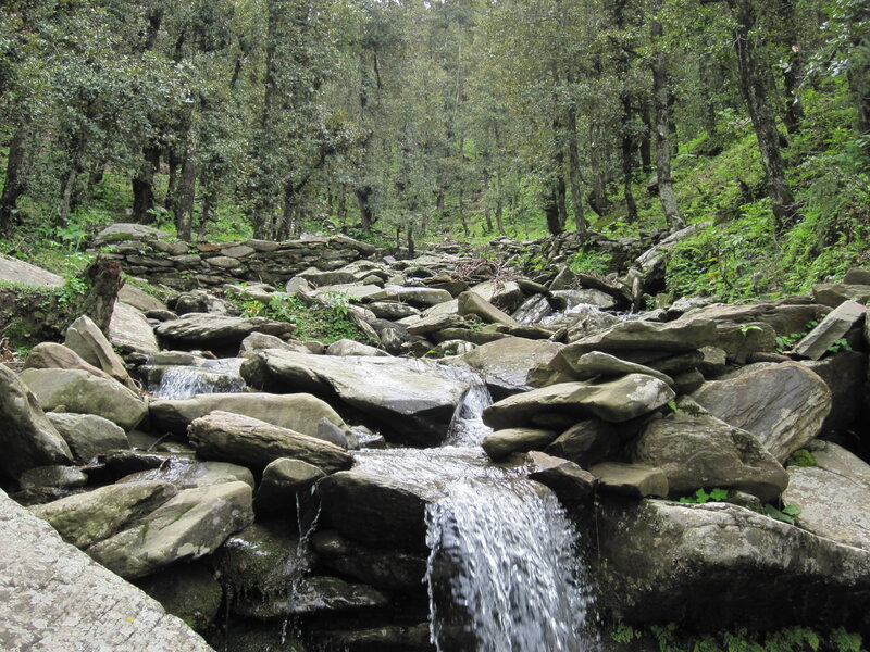 Stream Flowing over Rocks — Green, Gray