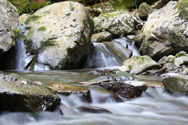 Stream Flowing over Rocks — Green, Serene, Photograph, Moss, Waterfall, River