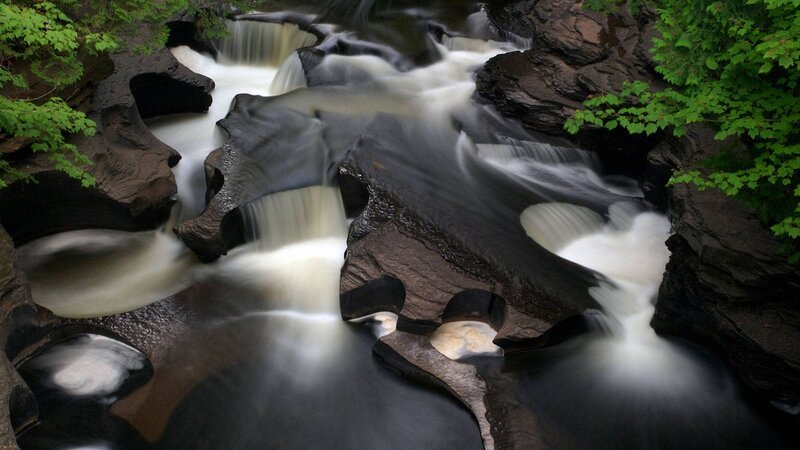 Stream Flowing over Rocks — Green, Serene, Photograph, Trees, Water