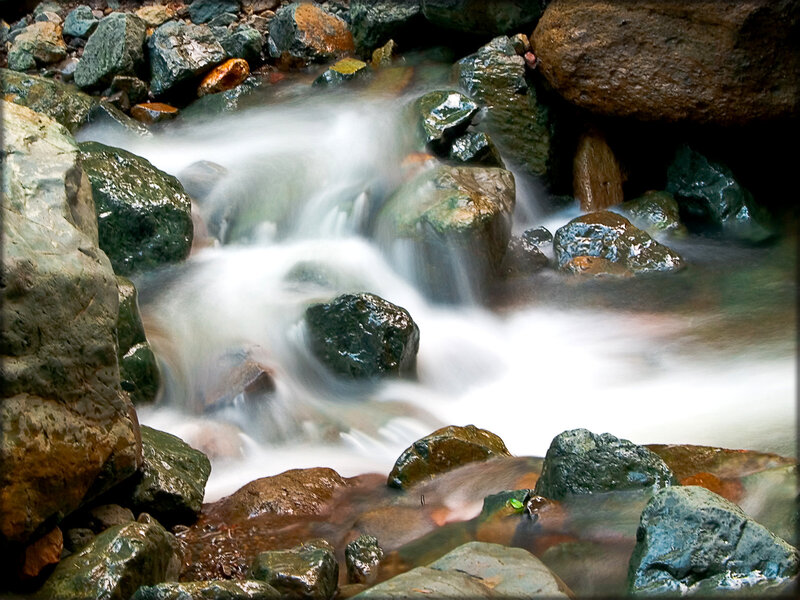 Stream Flowing over Rocks — Green, Serene, Photograph, Water