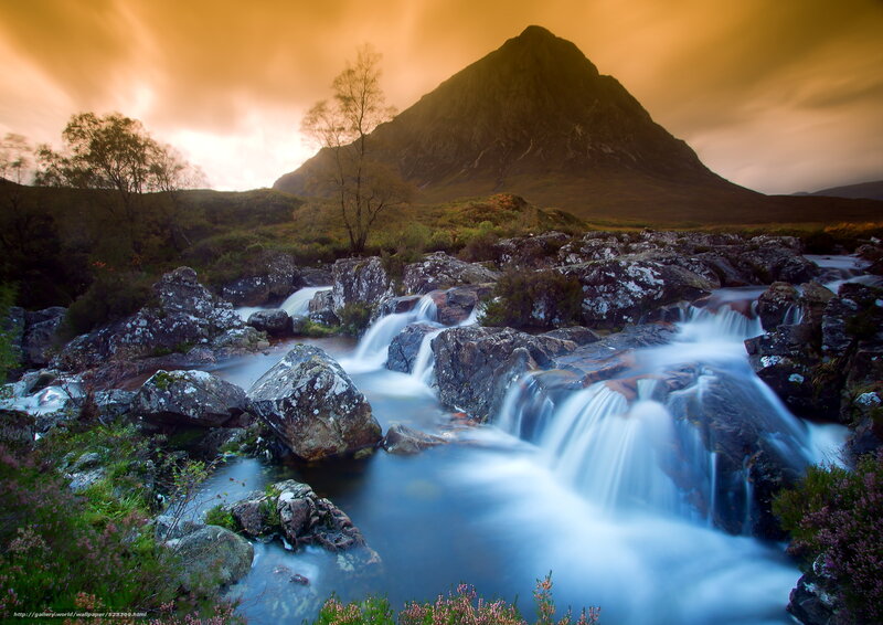Stream Flowing over Rocks — Orange, Dramatic, Sunset