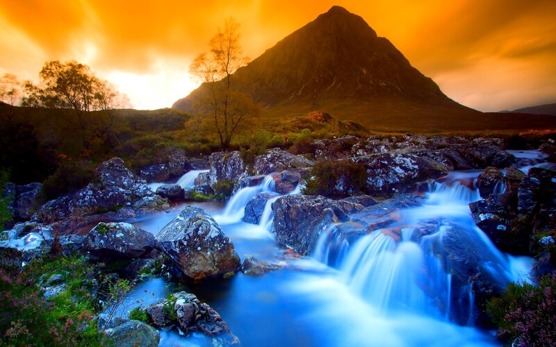 Stream Flowing over Rocks — Orange, Dramatic