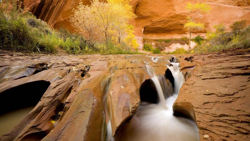 Stream Flowing Through Canyon — Brown, Serene
