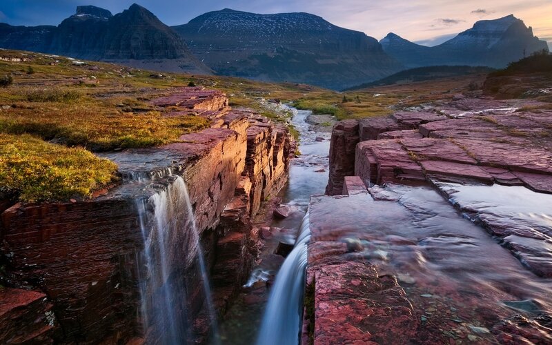 Stream Flowing Through Canyon — Red