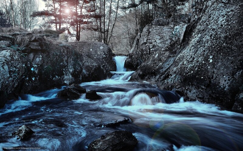 Stream Flowing Through Rocks — Blue, Dramatic