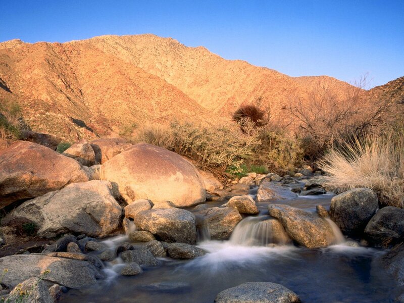 Stream Flowing Through Rocks — Blue, Serene, Afternoon