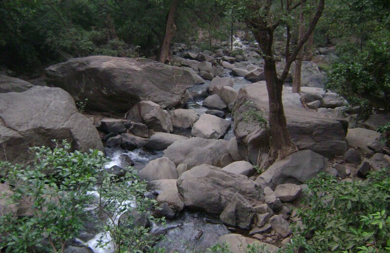 Stream Flowing Through Rocks — Green, Natural, Photograph