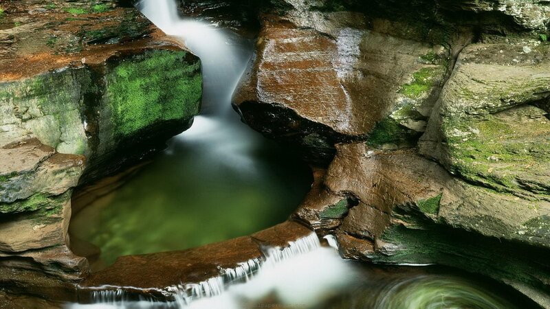 Stream Flowing Through Rocks — Green, Serene, Photograph