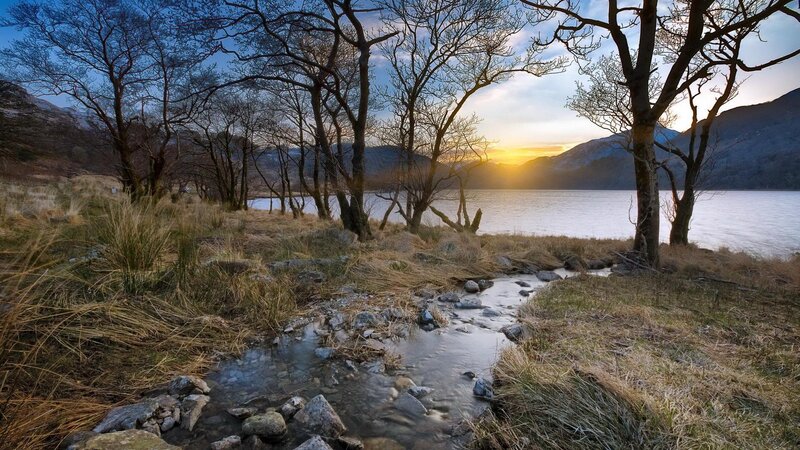 Stream Flowing to Lake — Blue