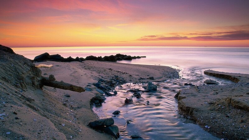Stream Flowing to Ocean — Pink