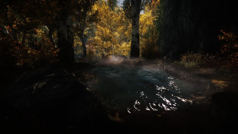 Stream in Autumn Forest — Green, Serene, 3d Render, Trees