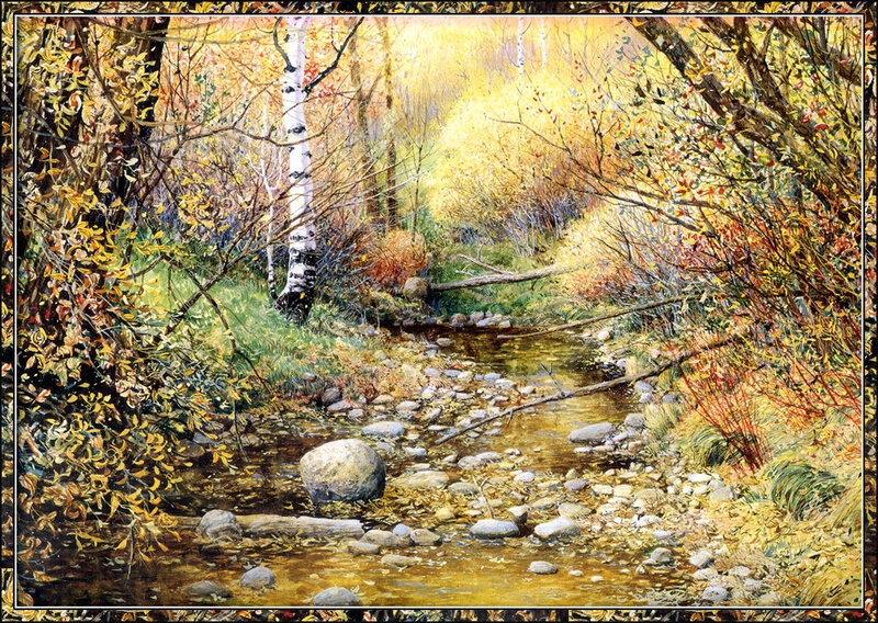 Stream in Autumn Forest — Yellow