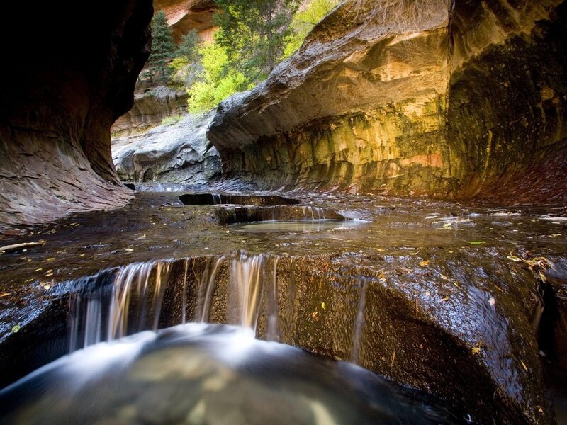 Stream in Canyon — Brown, Serene, Afternoon, Photograph, Trees, Rocks