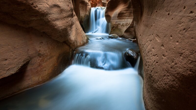 Stream in Canyon — Brown, Serene, Photograph