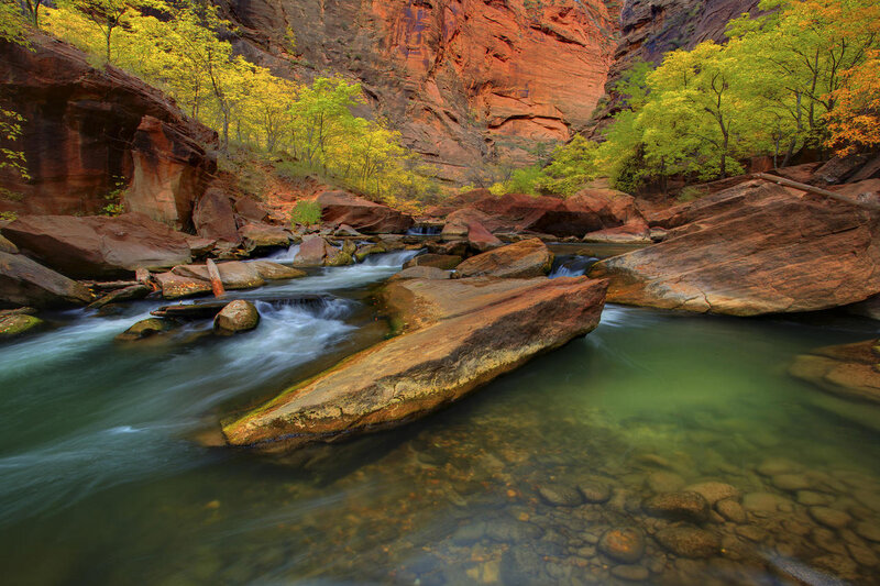 Stream in Canyon — Green, Serene, Autumn