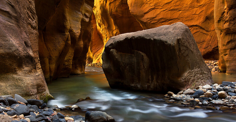 Stream in Canyon — Orange, Serene, Sunset