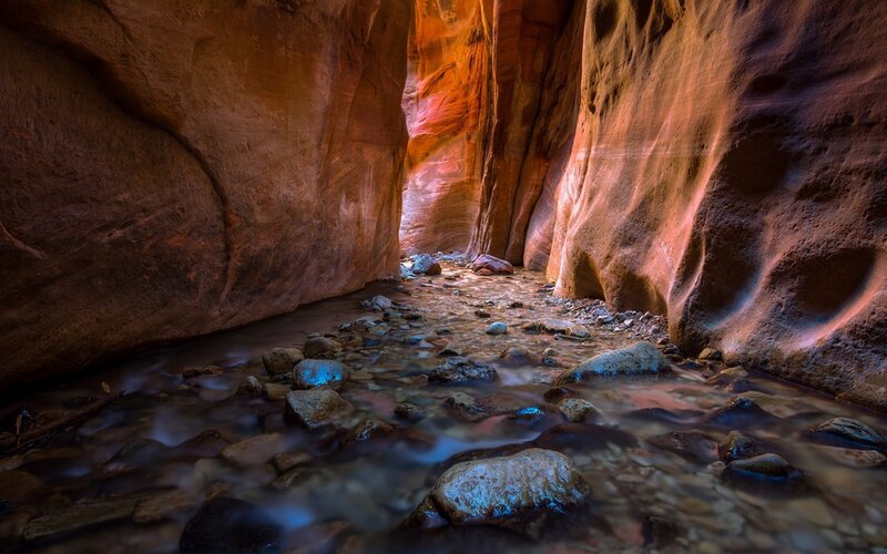 Stream in Canyon — Red, Dramatic