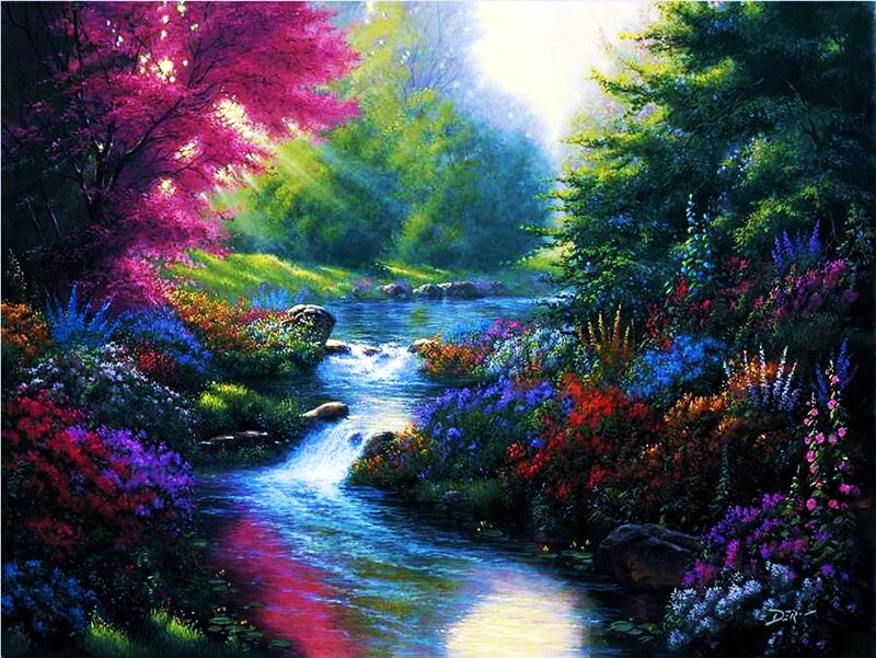 Stream in Colorful Garden